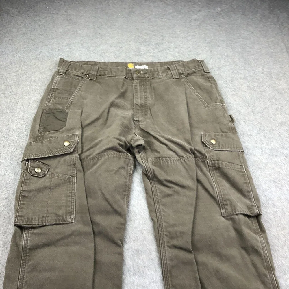 Carhartt Pants Mens 38x34 Green Canvas Cargo Relaxed Straight Workwear B342